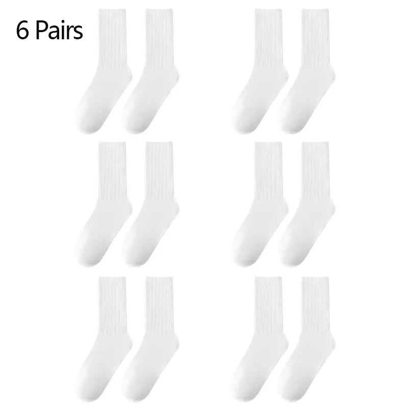 6/12 Pairs Middle Tube Socks For Men Casual Harajuku Fashion 5 pairs 6 Pairs White