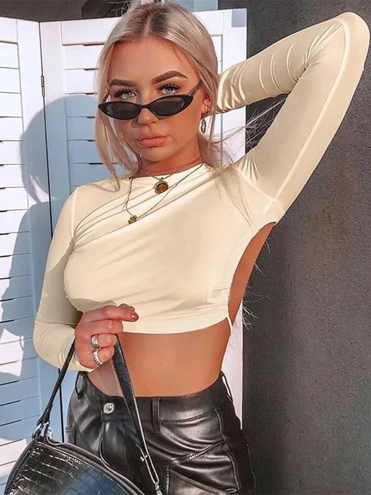 Sexy Harajuku Open Back Long Sleeve Crop Top Dozw Women