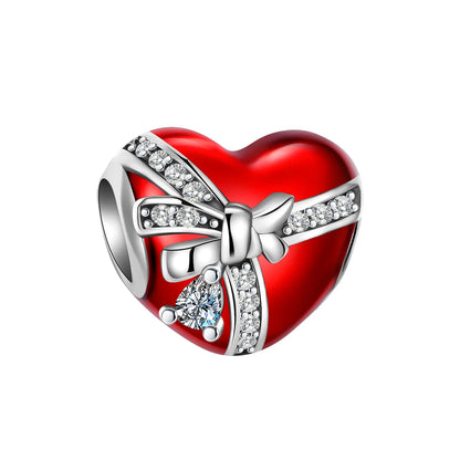 Original 925 Sterling Silver Red Charm Beads Set Heart Cherry Strawberry Flower Fish Zircon Accents for DIY Necklace and Bracelet Jewelry Gift