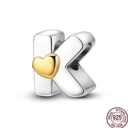 925 Sterling Silver Alphabet Charm Bracelet Gold Heart