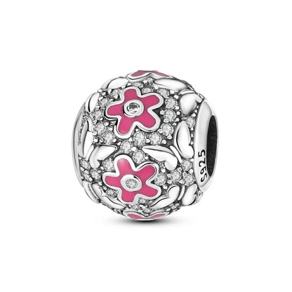 925 Sterling Silver Charm Beads for Women Bracelet - Four-Leaf Clover and Sunflower Design B1700