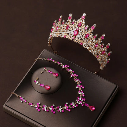 Itacazzo Gold Bridal Headwear Set with Crown, Necklace, and Earrings for Women