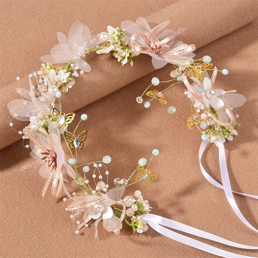 Elegant Bohemian Pearl Floral Headband for Romantic Beach Weddings