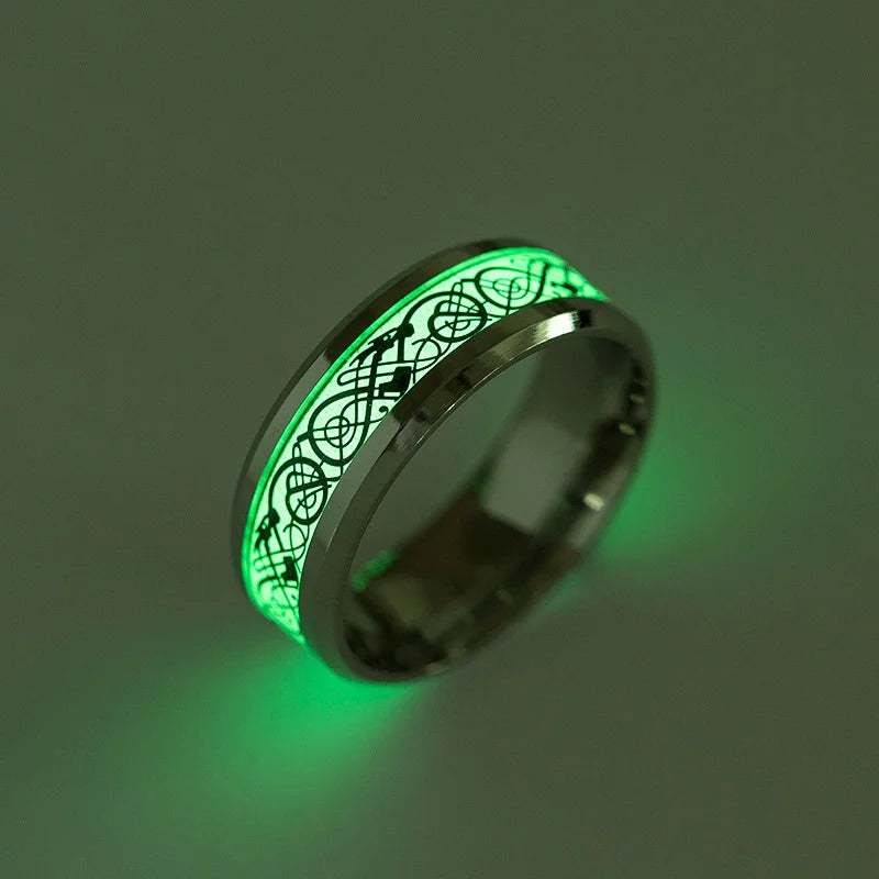 Luminous Dragon Stainless Steel Ring for Men - Glowing Green Animal Jewelry Gift