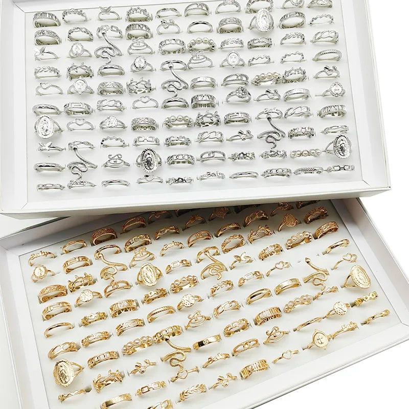 30pcs Alloy Finger Rings Set Trendy Floral and Animal Designs for Women mix size(15mm-19mm) 30pcs mix colors 30pcs