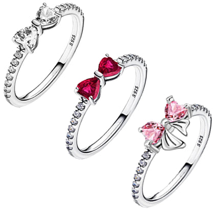 925 Silver Bow Ring for Women Elegant Zircon Anniversary Birthday Gift for Mom