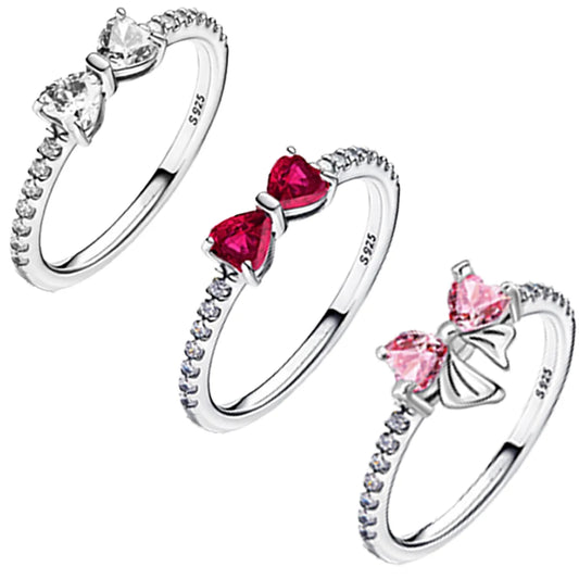 925 Silver Bow Ring for Women Elegant Zircon Anniversary Birthday Gift for Mom