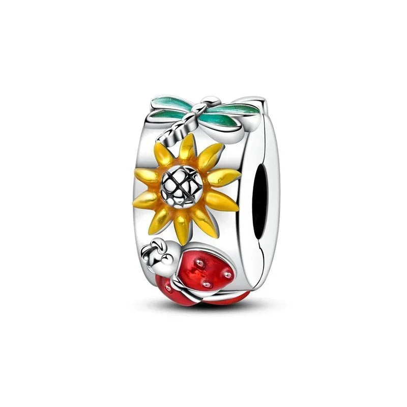 925 Sterling Silver Colorful Butterfly Star Moon Flower Beads Clip Charm for DIY Bracelets Fine Jewelry