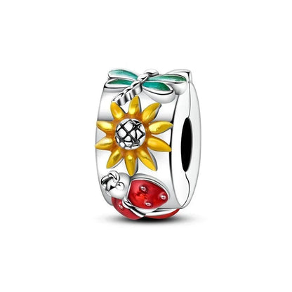 925 Sterling Silver Colorful Butterfly Star Moon Flower Beads Clip Charm for DIY Bracelets Fine Jewelry
