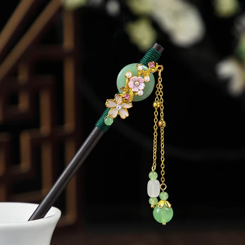 Vintage 2024 Wooden Hair Stick With Tassel Chinese Winding Flower Hairpin