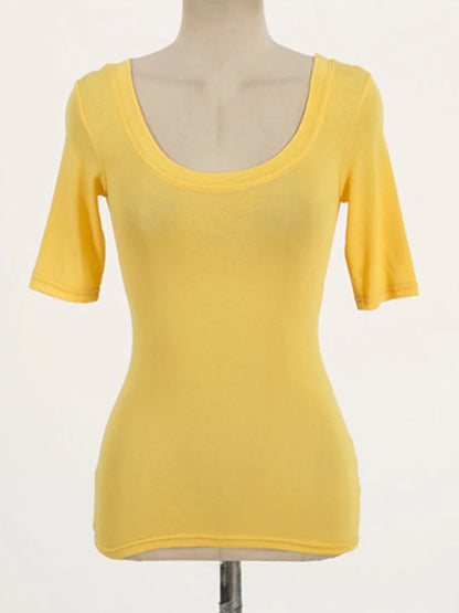 2024 Summer Slim Cotton Stretch O Neck Tee For Women