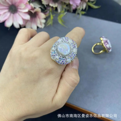 Natural Baroque Freshwater Pearl Ring in 18K Gold Vintage Geometric Jewelry