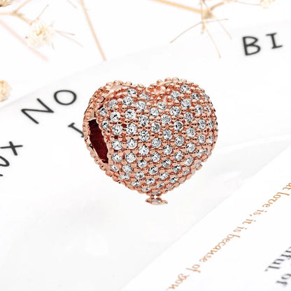 Rose Gold Winged Angel Heart Charm Bead Pink Daisy Spacer