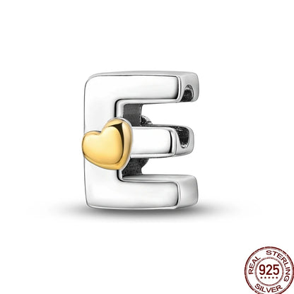 925 Sterling Silver Alphabet Charm Bracelet Gold Heart