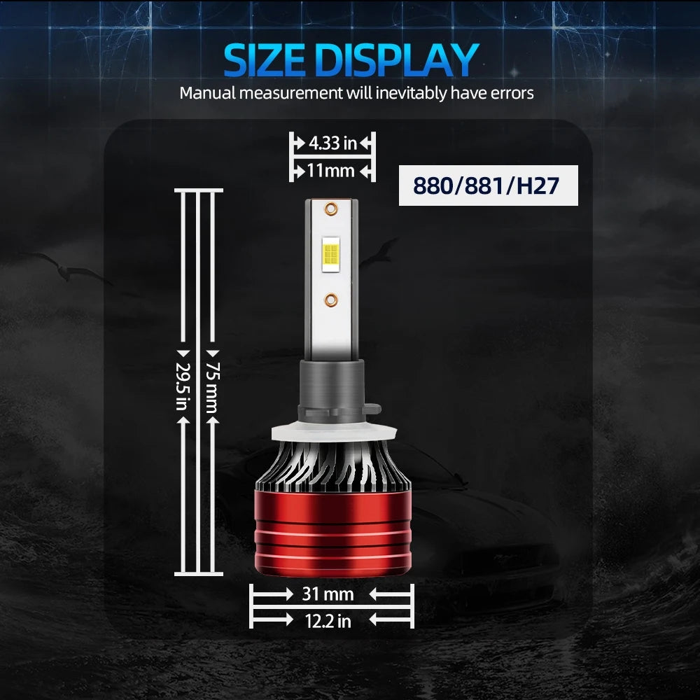 Ultra Bright LED Car Headlight Bulbs 880 881 H27 24000LM 140W 6500K White Fog Lamps with CSP Technology and Efficient Heat Dissipation