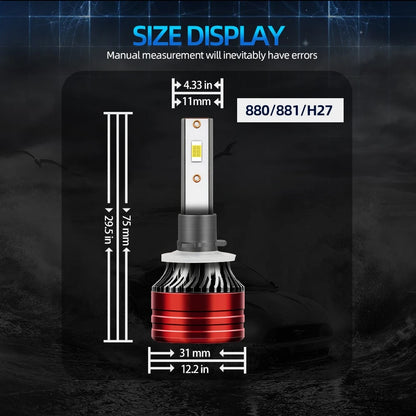 Ultra Bright LED Car Headlight Bulbs 880 881 H27 24000LM 140W 6500K White Fog Lamps with CSP Technology and Efficient Heat Dissipation