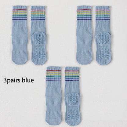 3 Pairs Color Stripe Breathable Yoga Socks Anti Slip