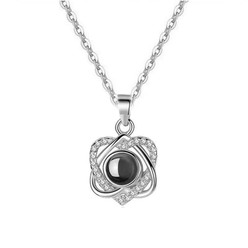 Custom Photo Projection Necklace Copper Pendant with Titanium Steel Chain for Women Silvery-06 45cm