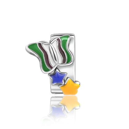 925 Sterling Silver Colorful Butterfly And Cherry Blossom Beads Clip Charm For DIY Bracelets Fine Zircon Jewelry