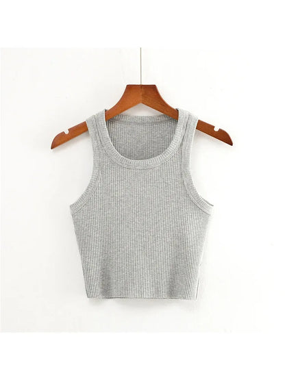 Dozw Teen Knit Crop Tank Top Elastic Sleeveless Cropped