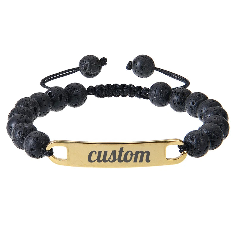 Personalized Custom Name ID Bracelet Handmade Natural Stone Braided Unisex Gift