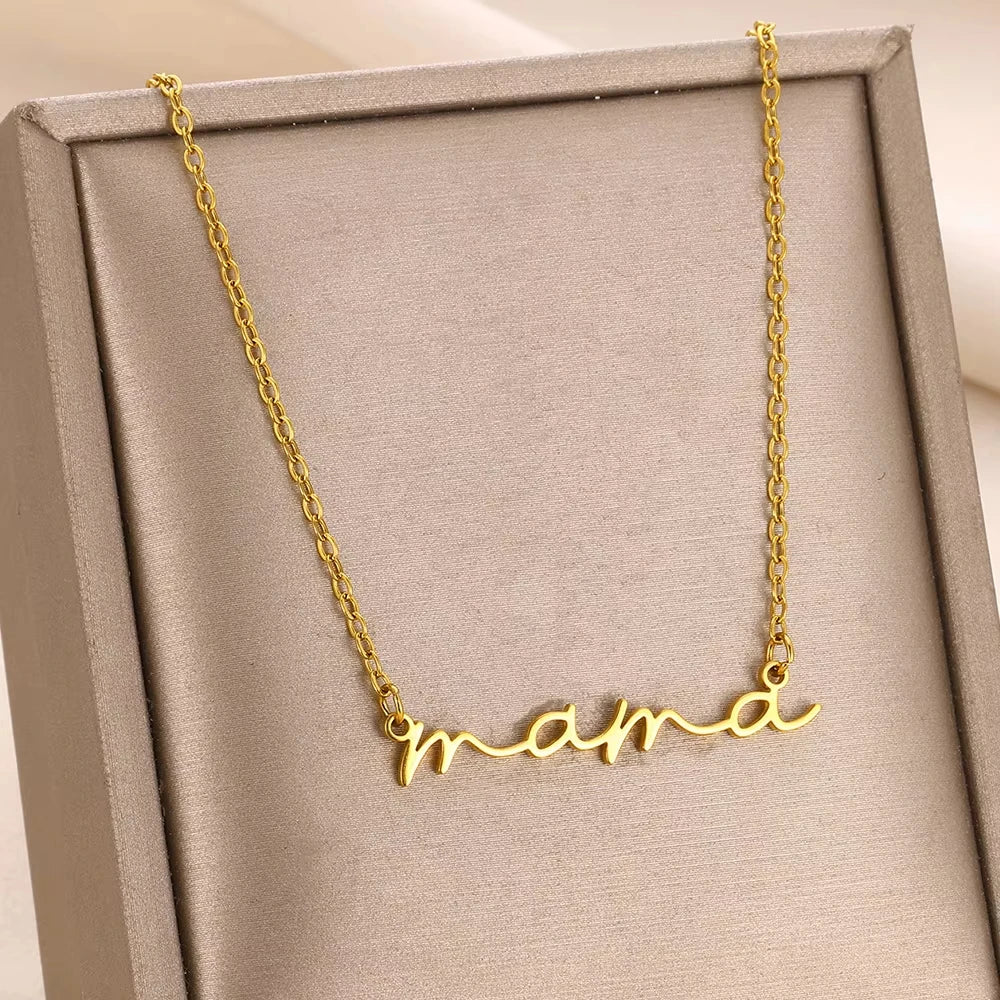 Mama Letters Pendant Necklace for Women Gold Stainless Steel Clavicle Chain Choker Fashion Jewelry Gift for Moms