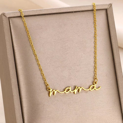Mama Letters Pendant Necklace for Women Gold Stainless Steel Clavicle Chain Choker Fashion Jewelry Gift for Moms