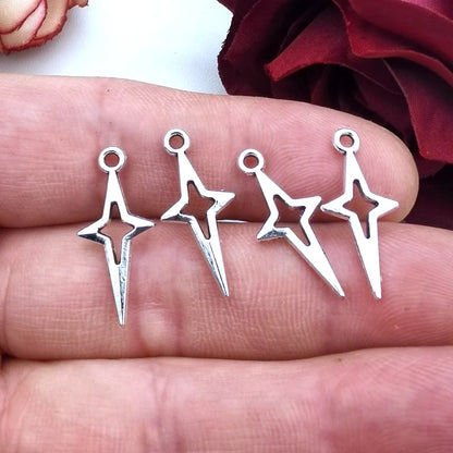 40pcs 23x10mm Shiny Star Charms Antique Silver For Jewelry