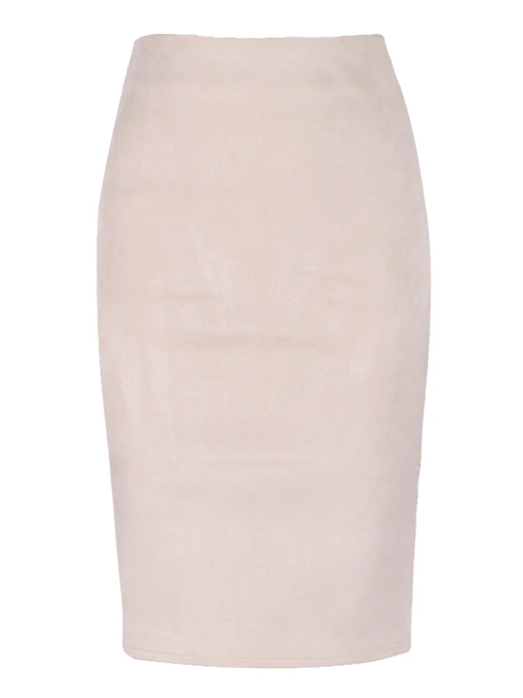 Multicolor Suede Midi Pencil Skirt Women High Waist Bodycon
