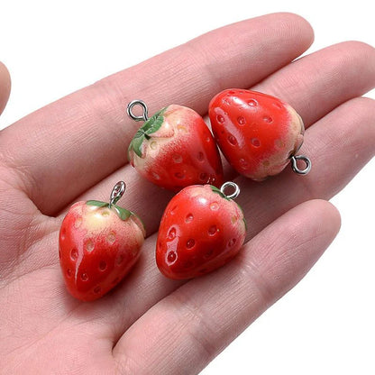 Vibrant 3D Strawberry Resin Charms Set for DIY Earring Fashion Jewelry