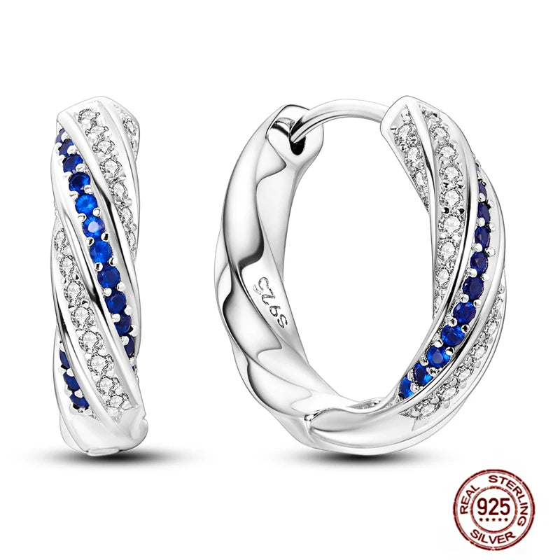 Blue Zircon 925 Sterling Silver Hoop Earrings Star Moon Butterfly Jewelry LTE093
