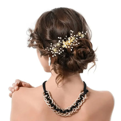 Gold Leaf Bridal Hair Accessory Set - 36 Pack of Pearl Combs, Rhinestone Pins, and Spiral Clips