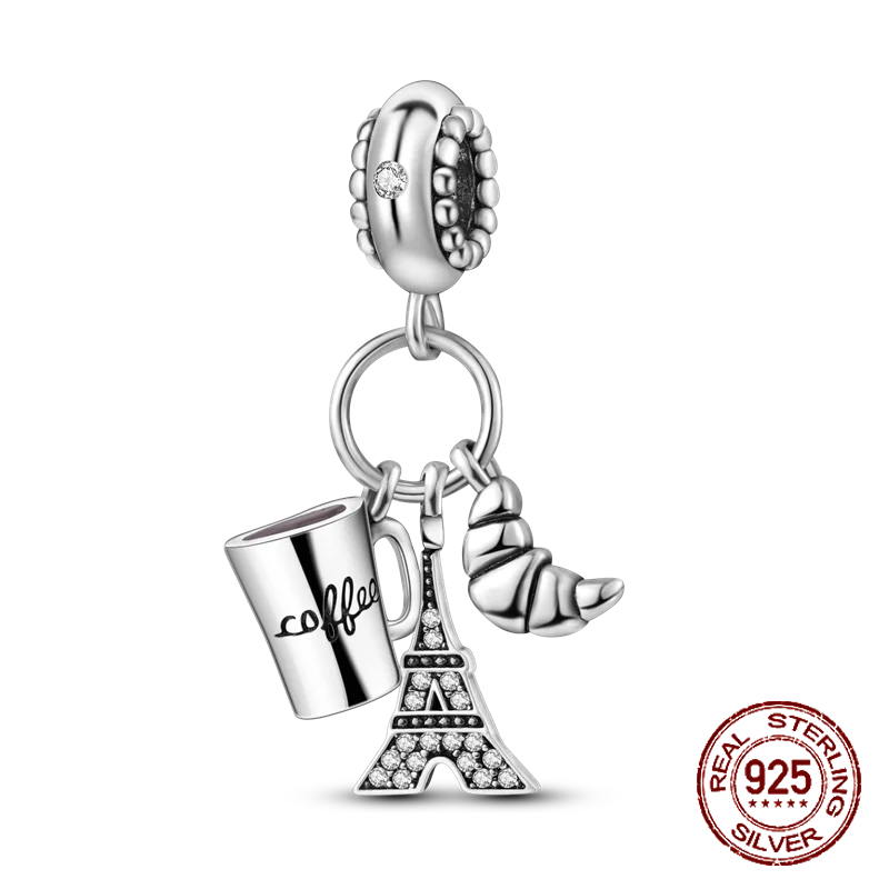 Inlaid Zircon Heart Charm Beads 925 Sterling Silver Dangle for Bracelets SMC2391