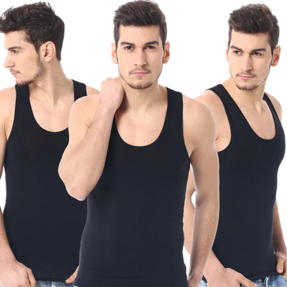 1/3 Pack Four Seasons Men's Cotton Joker Vest Casual Shirt 3pcs-01hei
