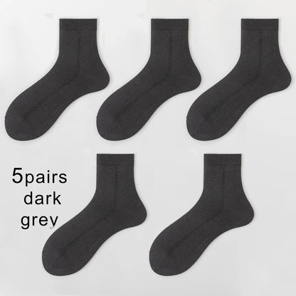 5 Pairs Breathable Business Mid Calf Ice Silk Cotton Socks
