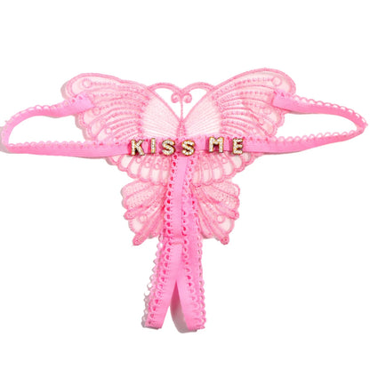 Personalized Butterfly Name Thong Set - Sexy Transparent G-String Lingerie for Women