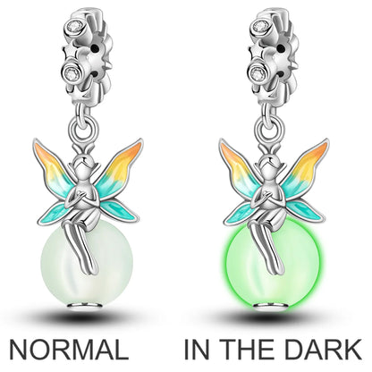 Pink Butterfly Luminous Firefly Dangle Charms 925 Sterling Silver Beads for DIY Jewelry KTC1152