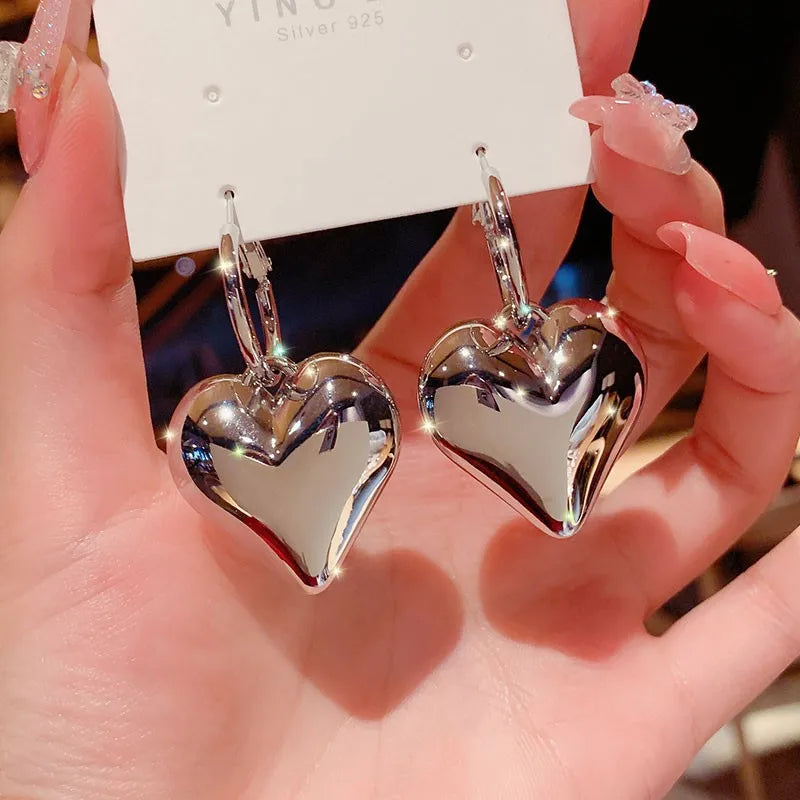 Glossy Gold Heart Hoop Earrings for Women Fashion Party Jewelry Accessories