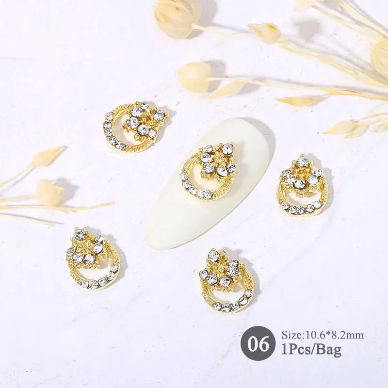 Elegant Gold Silver Metal Bowknot Nail Charm 3D Rhinestone Decor for DIY Manicure Art
