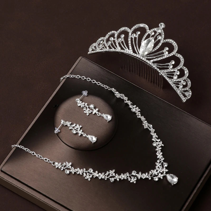 Itacazzo Gold Bridal Headwear Set with Crown, Necklace, and Earrings for Women