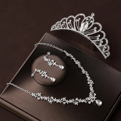 Itacazzo Gold Bridal Headwear Set with Crown, Necklace, and Earrings for Women