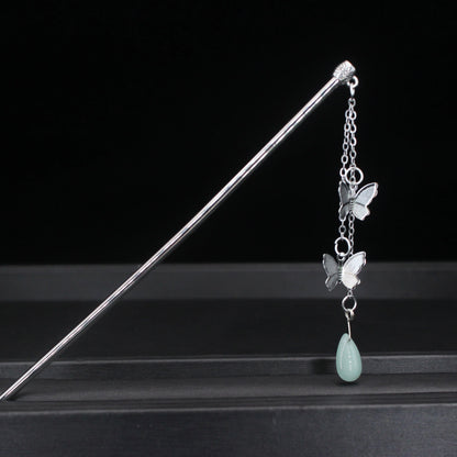 Fashion Metal Chinese Hair Stick with Butterfly Crystal Accent for Women in Silver and Gold - Elegant Hair Jewelry Accessory Gift