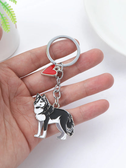 Alaska Husky Cartoon Dog Keychain for Pet Lovers - Cute Silver Zinc Alloy Accessory for Men and Women