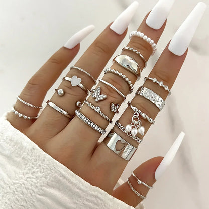 Silver Geometric Knuckle Rings Set for Women with Eye Cross Sun Moon Leaf Charms Boho Jewelry