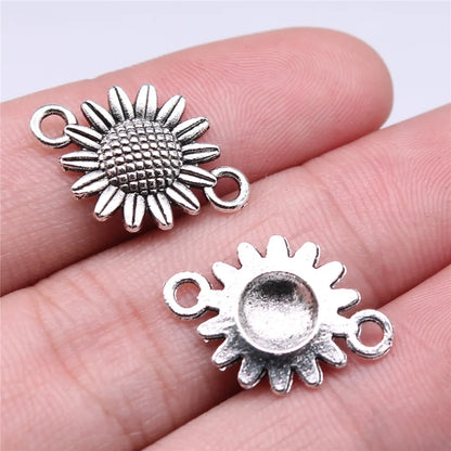 20Pc Antique Silver Sunflower Daisy Charms For Bracelets