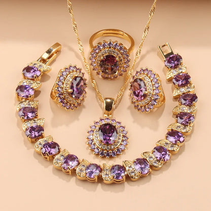 Exquisite 18K Gold Plated Women's Wedding Jewelry Set With Cubic Zirconia