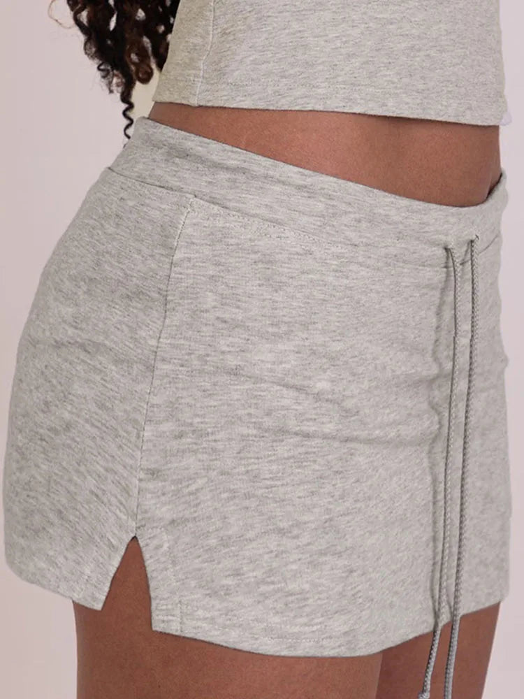 Lace Up Mini Skirt Sexy Retro A Line Knit Cotton Casual
