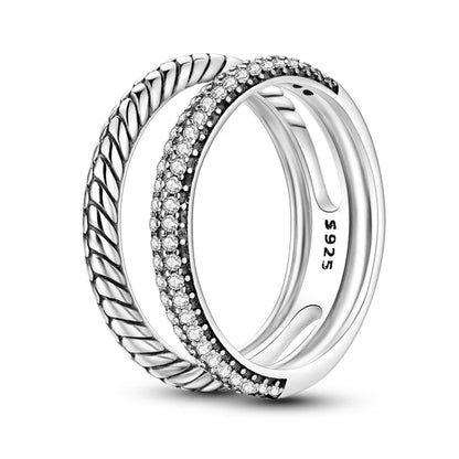 Women's Classic Geometric 925 Sterling Silver Ring with Overlapping Zircon KJR067