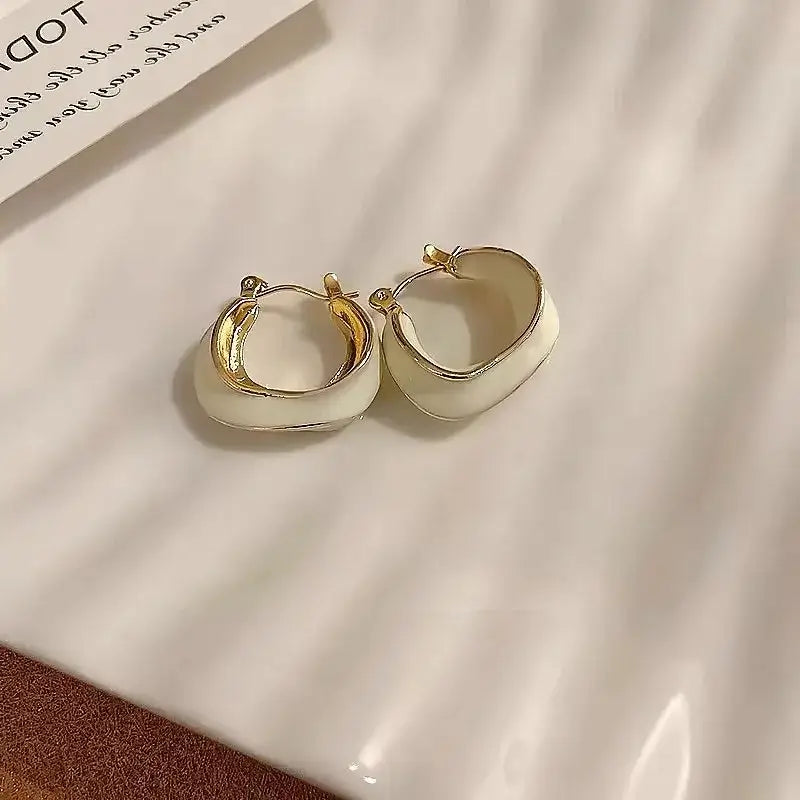 New Trendy Enamel Blue Metal Small Hoop Earrings for Women e1547