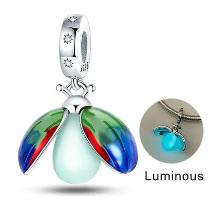 Authentic Luminous Firefly Bee Light Bulb Charm Ring Earrings 925 Sterling Silver DIY Jewelry Gift